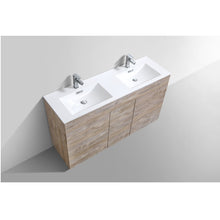 Load image into Gallery viewer, KUBEBATH Milano KFM60D-NW 60&quot; Double Bathroom Vanity in Nature Wood with White Acrylic Composite, Integrated Sinks, Countertop Closeup