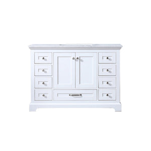 Lexora Dukes LD342248SADS000 48" Single Bathroom Vanity in White with White Carrara Marble, White Rectangle Sink, Front View