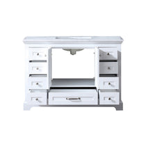 Load image into Gallery viewer, Lexora Dukes LD342248SADS000 48&quot; Single Bathroom Vanity in White with White Carrara Marble, White Rectangle Sink, Open Doors