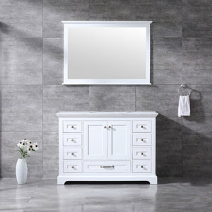 Lexora Dukes LD342248SADS000 48" Single Bathroom Vanity in White with White Carrara Marble, White Rectangle Sink, Rendered with Mirror