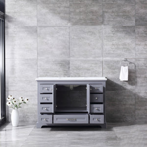 Lexora Dukes LD342248SBDS000 48" Single Bathroom Vanity in Dark Grey with White Carrara Marble, White Rectangle Sink, Rendered Open Doors