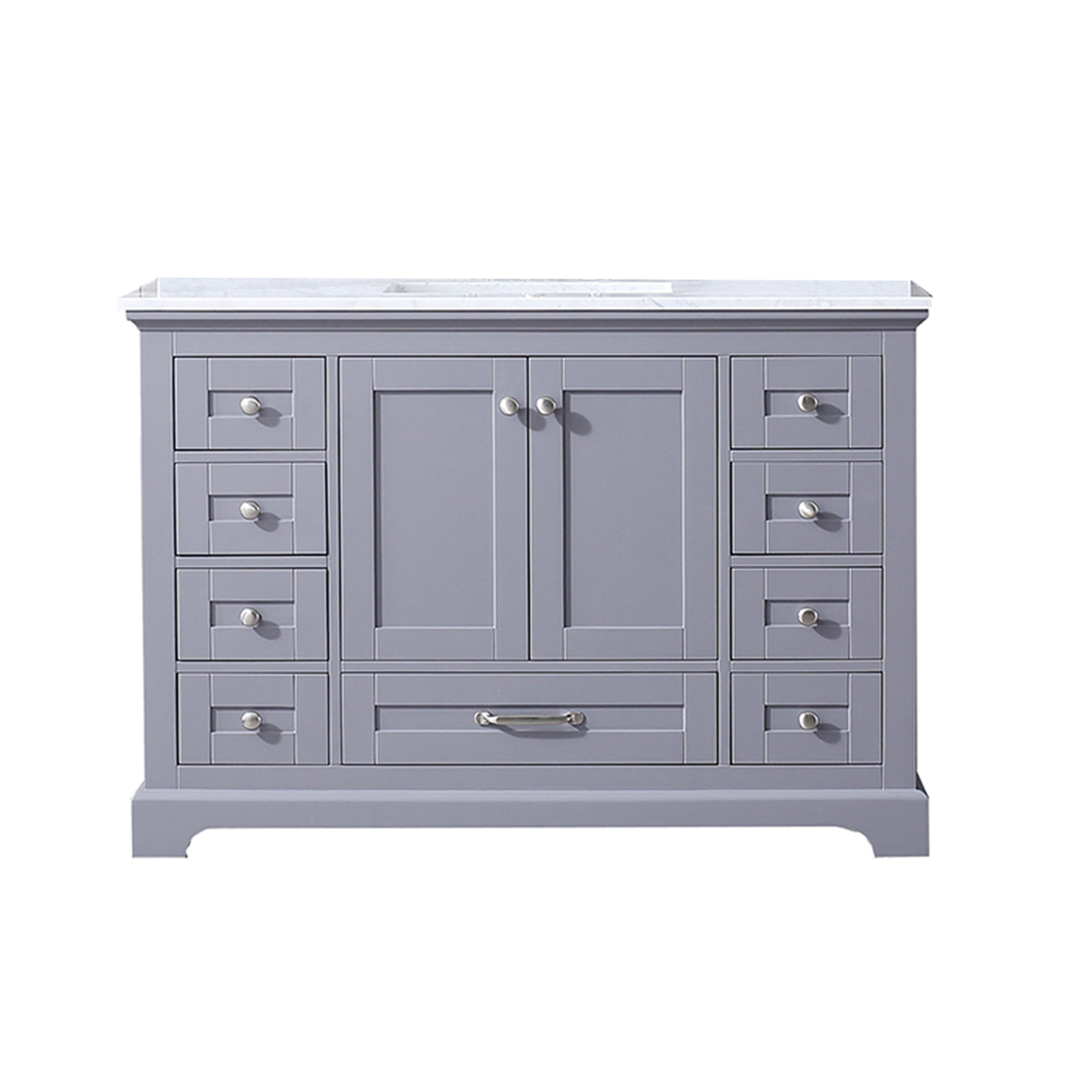 Lexora Dukes LD342248SBDS000 48" Single Bathroom Vanity in Dark Grey with White Carrara Marble, White Rectangle Sink, Front View