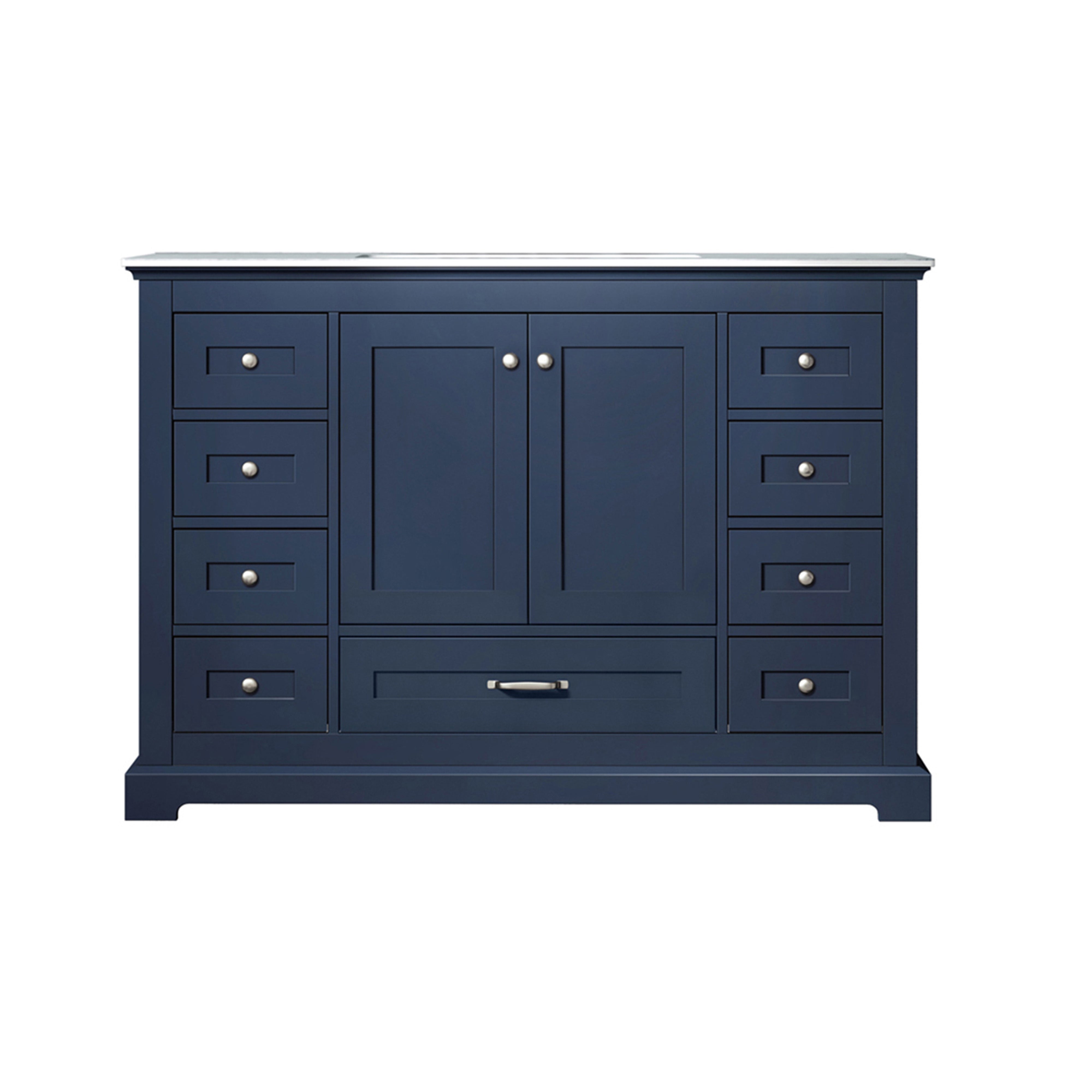 Lexora Dukes LD342248SEDS000 48" Single Bathroom Vanity in Navy Blue with White Carrara Marble, White Rectangle Sink, Front View