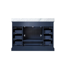 Load image into Gallery viewer, Lexora Dukes LD342248SEDS000 48&quot; Single Bathroom Vanity in Navy Blue with White Carrara Marble, White Rectangle Sink, Back View