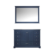 Load image into Gallery viewer, Lexora Dukes LD342248SEDS000 48&quot; Single Bathroom Vanity in Navy Blue with White Carrara Marble, White Rectangle Sink, with Mirror