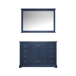 Lexora Dukes LD342248SEDS000 48" Single Bathroom Vanity in Navy Blue with White Carrara Marble, White Rectangle Sink, with Mirror