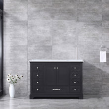 Load image into Gallery viewer, Lexora Dukes LD342248SGDS000 48&quot; Single Bathroom Vanity in Espresso with White Carrara Marble, White Rectangle Sink, Rendered Front View