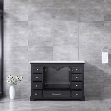 Load image into Gallery viewer, Lexora Dukes LD342248SGDS000 48&quot; Single Bathroom Vanity in Espresso with White Carrara Marble, White Rectangle Sink, Rendered Open Doors
