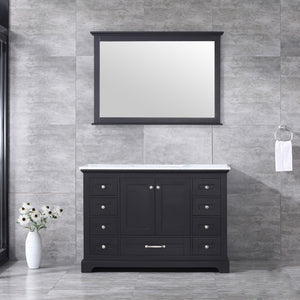 Lexora Dukes LD342248SGDS000 48" Single Bathroom Vanity in Espresso with White Carrara Marble, White Rectangle Sink, Rendered with Mirror