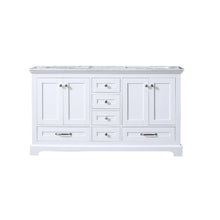 Load image into Gallery viewer, Lexora Dukes LD342260DADS000 60&quot; Double Bathroom Vanity in White with White Carrara Marble, White Rectangle Sinks, Front View