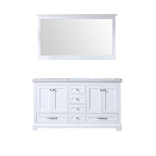 Load image into Gallery viewer, Lexora Dukes LD342260DADS000 60&quot; Double Bathroom Vanity in White with White Carrara Marble, White Rectangle Sinks, with Mirror