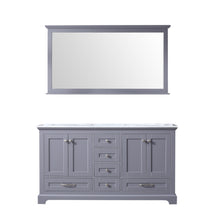 Load image into Gallery viewer, Lexora Dukes LD342260DBDS000 60&quot; Double Bathroom Vanity in Dark Grey with White Carrara Marble, White Rectangle Sinks, with Mirror