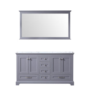 Lexora Dukes LD342260DBDS000 60" Double Bathroom Vanity in Dark Grey with White Carrara Marble, White Rectangle Sinks, with Mirror