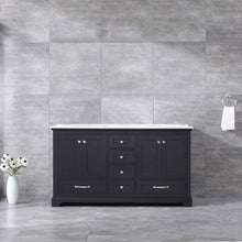 Load image into Gallery viewer, Lexora Dukes LD342260DGDS000 60&quot; Double Bathroom Vanity in Espresso with White Carrara Marble, White Rectangle Sinks, Rendered Front View