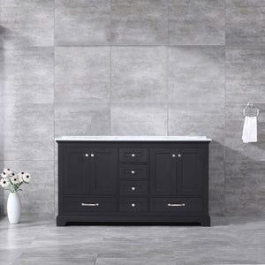 Lexora Dukes LD342260DGDS000 60" Double Bathroom Vanity in Espresso with White Carrara Marble, White Rectangle Sinks, Rendered Front View