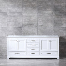 Load image into Gallery viewer, Lexora Dukes LD342280DADS000 80&quot; Double Bathroom Vanity in White with White Carrara Marble, White Rectangle Sinks, Rendered Front View