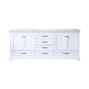 Lexora Dukes LD342280DADS000 80" Double Bathroom Vanity in White with White Carrara Marble, White Rectangle Sinks, Front View