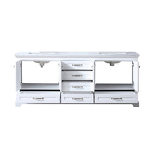 Load image into Gallery viewer, Lexora Dukes LD342280DADS000 80&quot; Double Bathroom Vanity in White with White Carrara Marble, White Rectangle Sinks, Open Doors and Drawers