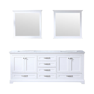 Lexora Dukes LD342280DADS000 80" Double Bathroom Vanity in White with White Carrara Marble, White Rectangle Sinks, with Mirrors