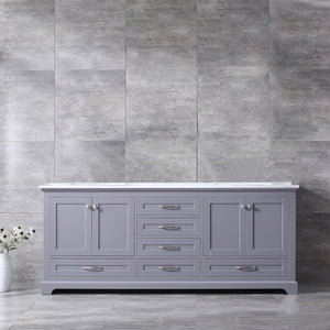 Lexora Dukes LD342280DBDS000 80" Double Bathroom Vanity in Dark Grey with White Carrara Marble, White Rectangle Sinks, Rendered Front View