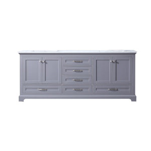 Lexora Dukes LD342280DBDS000 80" Double Bathroom Vanity in Dark Grey with White Carrara Marble, White Rectangle Sinks, Front View
