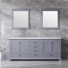 Load image into Gallery viewer, Lexora Dukes LD342280DBDS000 80&quot; Double Bathroom Vanity in Dark Grey with White Carrara Marble, White Rectangle Sinks, Rendered with Mirrors