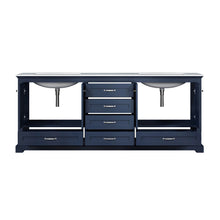 Load image into Gallery viewer, Lexora Dukes LD342280DEDS000 80&quot; Double Bathroom Vanity in Navy Blue with White Carrara Marble, White Rectangle Sinks, Open Doors