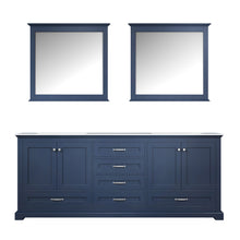 Load image into Gallery viewer, Lexora Dukes LD342280DEDS000 80&quot; Double Bathroom Vanity in Navy Blue with White Carrara Marble, White Rectangle Sinks, with Mirrors