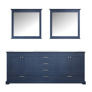 Lexora Dukes LD342280DEDS000 80" Double Bathroom Vanity in Navy Blue with White Carrara Marble, White Rectangle Sinks, with Mirrors