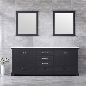 Lexora Dukes LD342280DGDS000 80" Double Bathroom Vanity in Espresso with White Carrara Marble, White Rectangle Sinks, Rendered with Mirrors