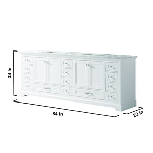 Lexora Dukes LD342284DADS000 84" Double Bathroom Vanity in White with White Carrara Marble, White Rectangle Sinks, Dimensions