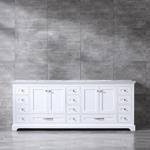 Lexora Dukes LD342284DADS000 84" Double Bathroom Vanity in White with White Carrara Marble, White Rectangle Sinks, Rendered Front View