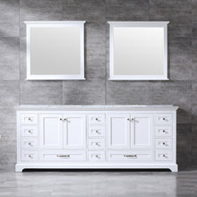 Load image into Gallery viewer, Lexora Dukes LD342284DADS000 84&quot; Double Bathroom Vanity in White with White Carrara Marble, White Rectangle Sinks, Rendered with Mirrors