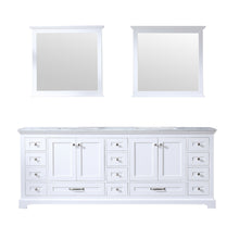 Load image into Gallery viewer, Lexora Dukes LD342284DADS000 84&quot; Double Bathroom Vanity in White with White Carrara Marble, White Rectangle Sinks, with Mirrors