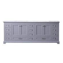 Load image into Gallery viewer, Lexora Dukes LD342284DBDS000 84&quot; Double Bathroom Vanity in Dark Grey with White Carrara Marble, White Rectangle Sinks, Front View