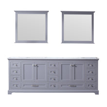 Load image into Gallery viewer, Lexora Dukes LD342284DBDS000 84&quot; Double Bathroom Vanity in Dark Grey with White Carrara Marble, White Rectangle Sinks, with Mirrors