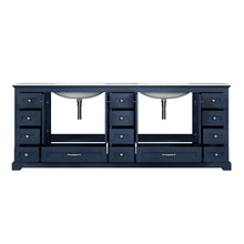 Load image into Gallery viewer, Lexora Dukes LD342284DEDS000 84&quot; Double Bathroom Vanity in Navy Blue with White Carrara Marble, White Rectangle Sinks, Open Doors