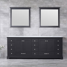 Load image into Gallery viewer, Lexora Dukes LD342284DGDS000 84&quot; Double Bathroom Vanity in Espresso with White Carrara Marble, White Rectangle Sinks, Rendered with Mirrors