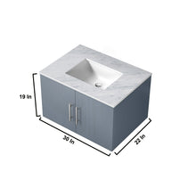 Load image into Gallery viewer, Lexora Geneva LG192230DBDS000 30&quot; Single Wall Mounted Vanity in Dark Grey with White Carrara Marble, Dimensions