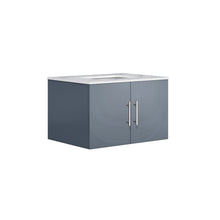 Load image into Gallery viewer, Lexora Geneva LG192230DBDS000 30&quot; Single Wall Mounted Vanity in Dark Grey with White Carrara Marble, Angled View