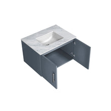 Load image into Gallery viewer, Lexora Geneva LG192230DBDS000 30&quot; Single Wall Mounted Vanity in Dark Grey with White Carrara Marble, Angled Open Doors