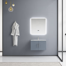 Load image into Gallery viewer, Lexora Geneva LG192230DBDS000 30&quot; Single Wall Mounted Vanity in Dark Grey with White Carrara Marble, Rendered with Mirror and Faucet