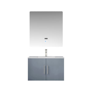 Lexora Geneva LG192230DBDS000 30" Single Wall Mounted Vanity in Dark Grey with White Carrara Marble, with Mirror and Faucet