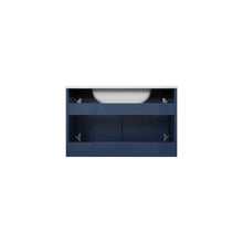 Load image into Gallery viewer, Lexora Geneva LG192230DEDS000 30&quot; Single Wall Mounted Bathroom Vanity in Navy Blue with White Carrara Marble, White Rectangle Sink, Back View