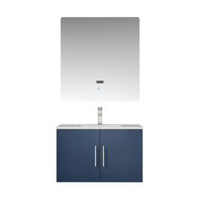 Load image into Gallery viewer, Lexora Geneva LG192230DEDS000 30&quot; Single Wall Mounted Bathroom Vanity in Navy Blue with White Carrara Marble, White Rectangle Sink, with Mirror and Faucet