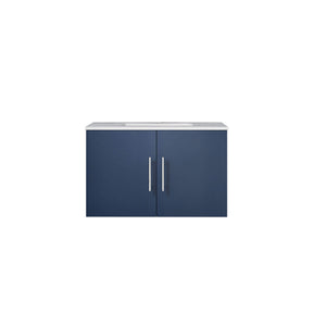 Lexora Geneva LG192230DEDS000 30" Single Wall Mounted Bathroom Vanity in Navy Blue with White Carrara Marble, White Rectangle Sink, Front View