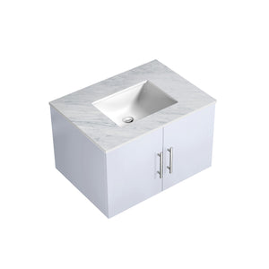 Lexora Geneva LG192230DMDS000 30" Single Wall Mounted Vanity in Glossy White with White Carrara Marble, Countertop View