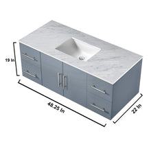 Load image into Gallery viewer, Lexora Geneva LG192248DBDS000 48&quot; Single Wall Mounted Bathroom Vanity in Dark Grey with White Carrara Marble, White Rectangle Sink, Vanity Dimensions
