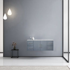 Lexora Geneva LG192248DBDS000 48" Single Wall Mounted Bathroom Vanity in Dark Grey with White Carrara Marble, White Rectangle Sink, Rendered Front View