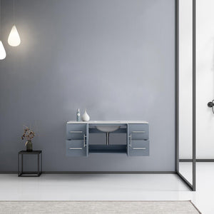 Lexora Geneva LG192248DBDS000 48" Single Wall Mounted Bathroom Vanity in Dark Grey with White Carrara Marble, White Rectangle Sink, Rendered Open Doors